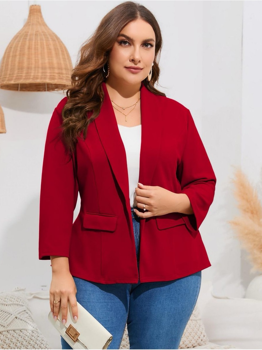 NWT YESFASHION women’s plus size blazer single button work suit jacket 4XL red